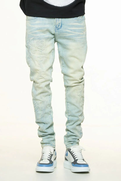 PHEELING "LOVE IS PAIN" EMBOSSED SKINNY DENIM (PH-SS24-52)