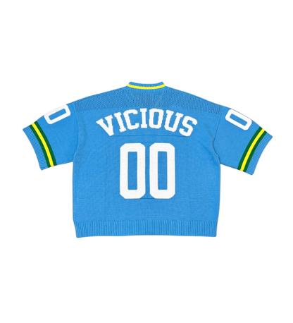 VICIOUS CROP JERSEY SWEATER VC607-AQUA/WHITE