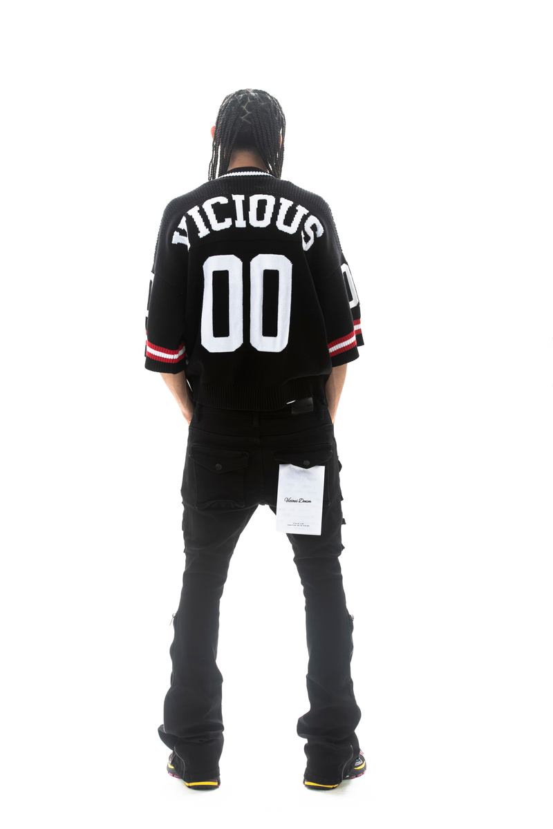 VICIOUS CROP JERSEY SWEATER VC607-BLACK/WHITE