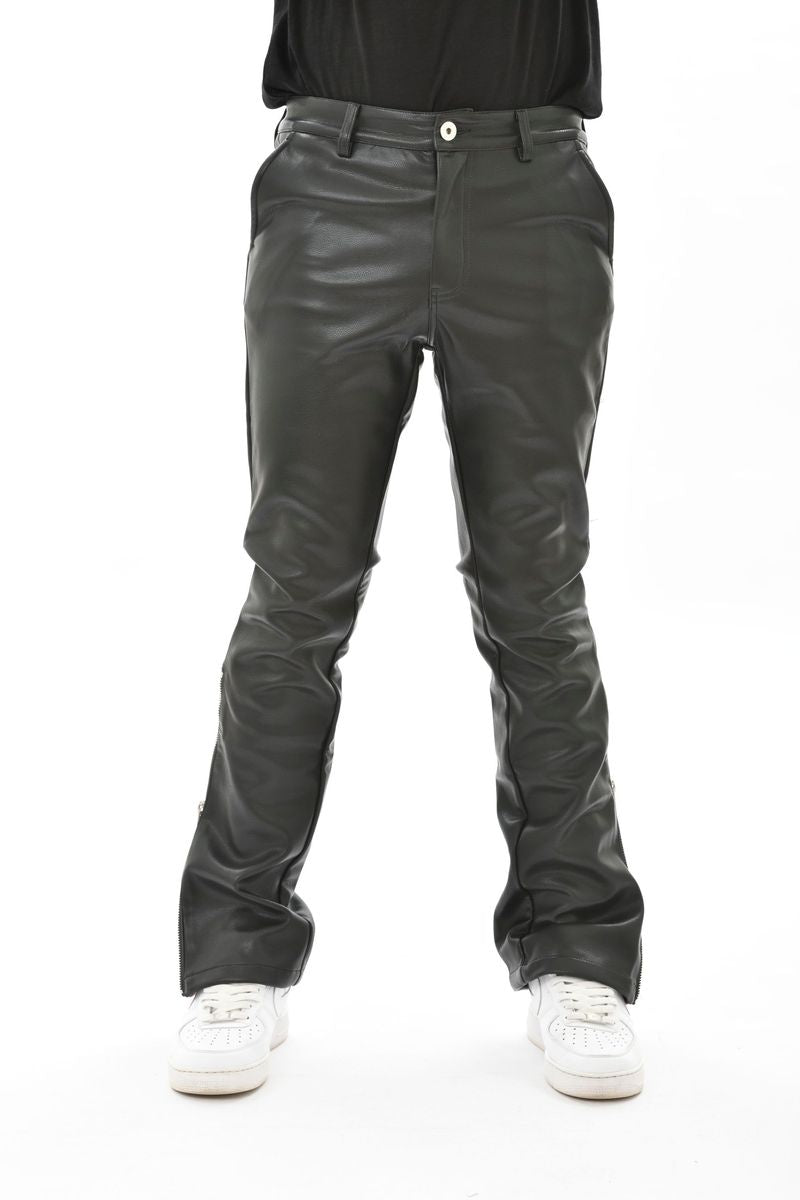 VICIOUS DENIM VEGAN LEATHER JEANS WITH SIDE ZIPPER VC463-BLK