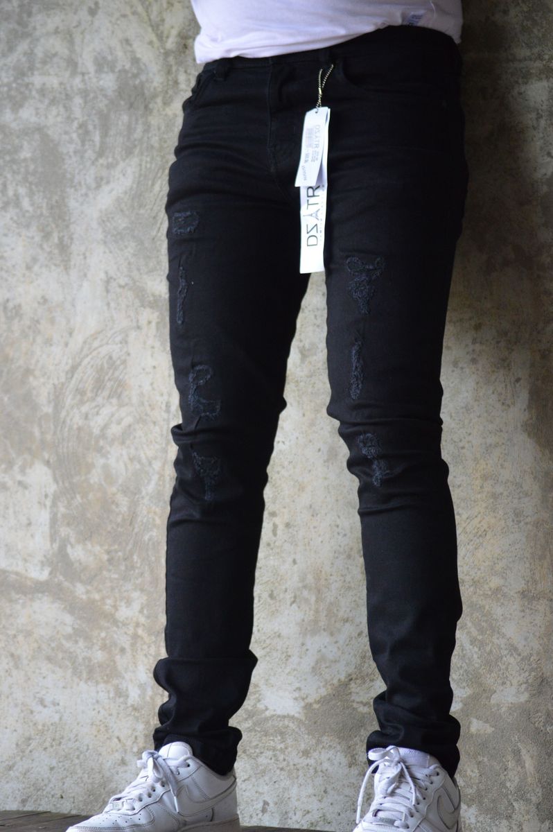 Premium Disaster SUPER STRETCH DENIM - SLIM FIT - JET BLACK RIPS (DZTR-351)