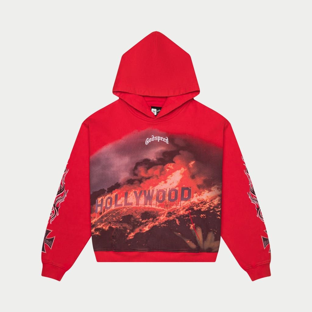 GOD SPEED 'HOLLYWOOD-INFERNO-HOODIE"-RED-WASH