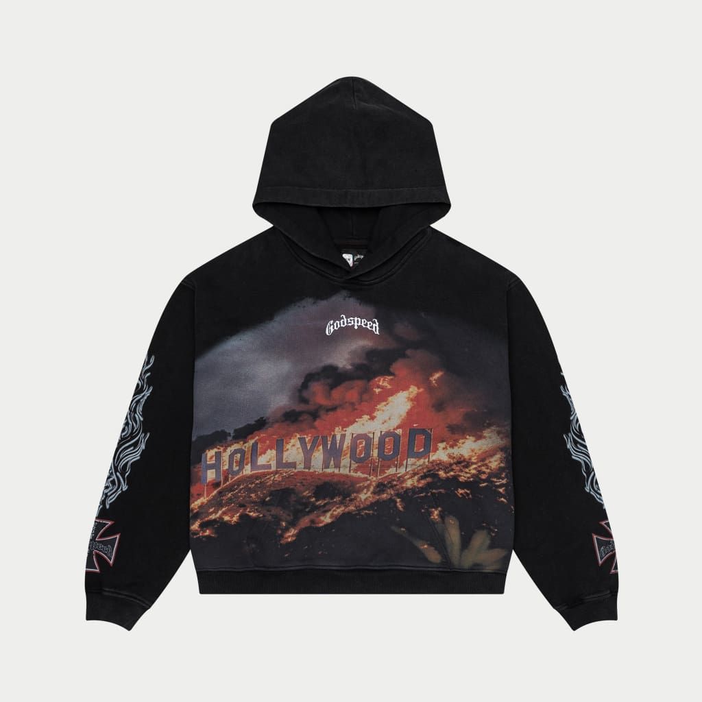 GOD SPEED 'HOLLYWOOD-INFERNO-HOODIE"-BLACK-WASH