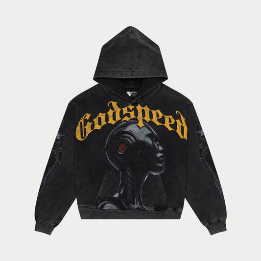 GOD SPEED 'ALEXA-HOODIE'-BLACK-WASH