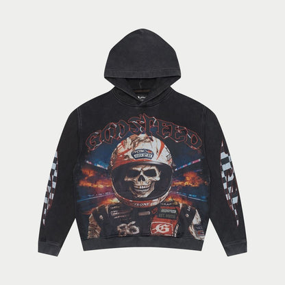 GOD SPEED 'RACER-GOLDIE-HOODIE'-BLACK-WASH