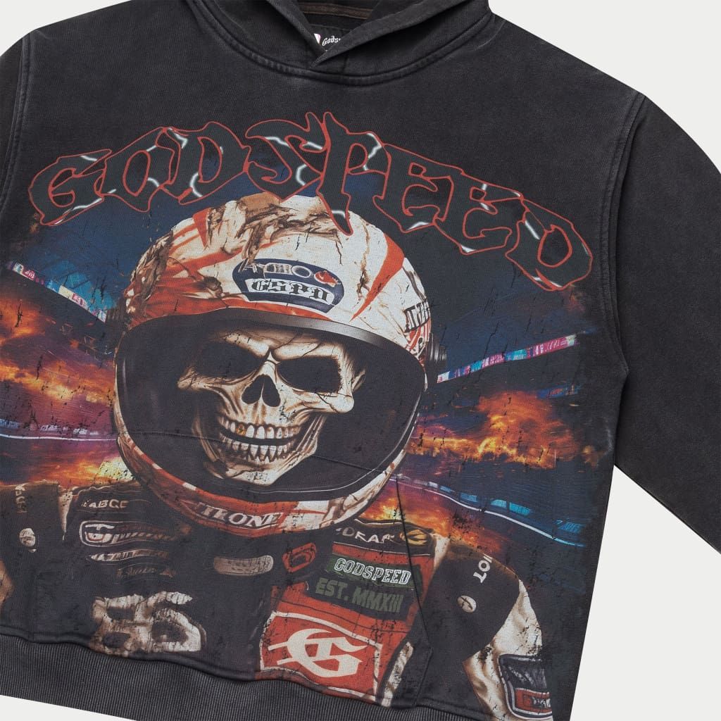 GOD SPEED 'RACER-GOLDIE-HOODIE'-BLACK-WASH