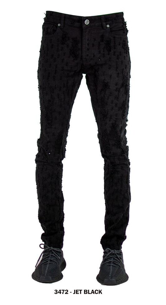 FOCUS JEANS HEAVY PIN DISTRESSED DENIM (3472 - JET BLACK)