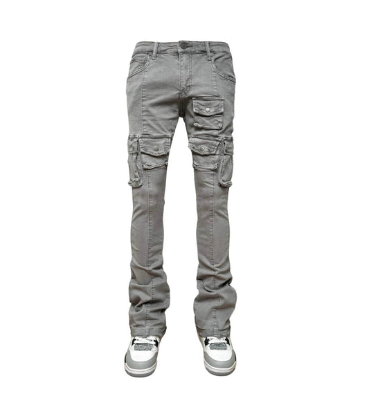 GUNZINII UTILITY CARGO FLARE DENIM GZ306-GREY