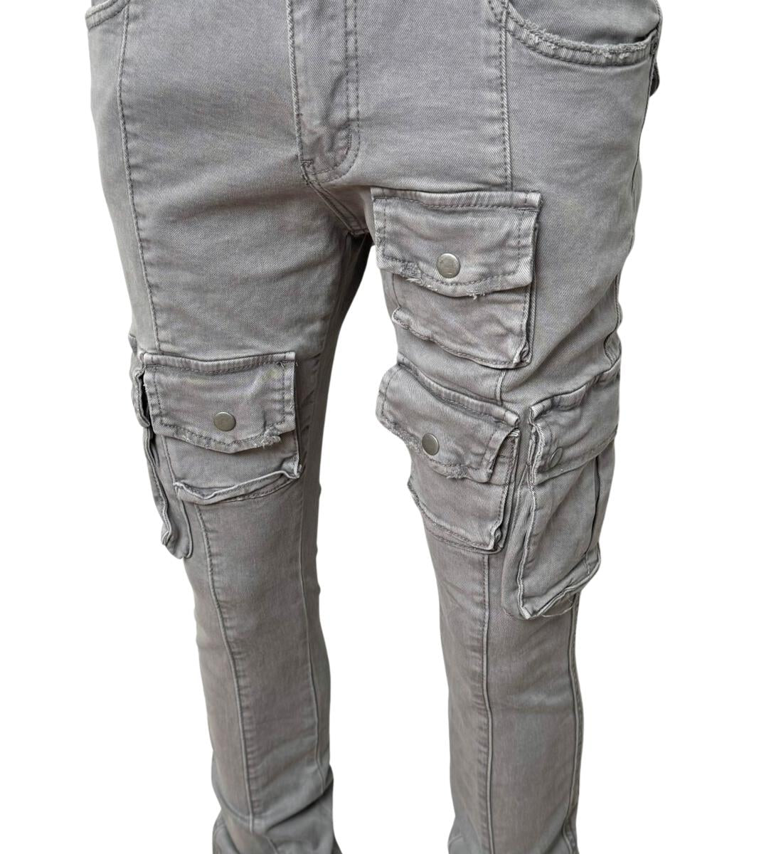 GUNZINII UTILITY CARGO FLARE DENIM GZ306-GREY