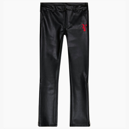 VALABASAS "CERNIERA" STACKED FLARE LEATHER PANT - BLACK VLBS6601-BLK