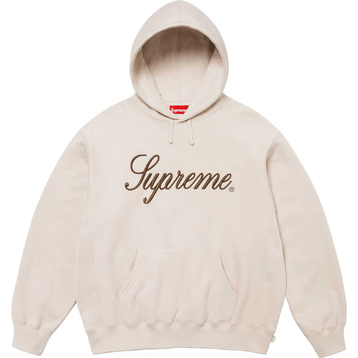 SUPREME EMBROIDERED SCRIPT HOODED SWEATSHIRT- STONE