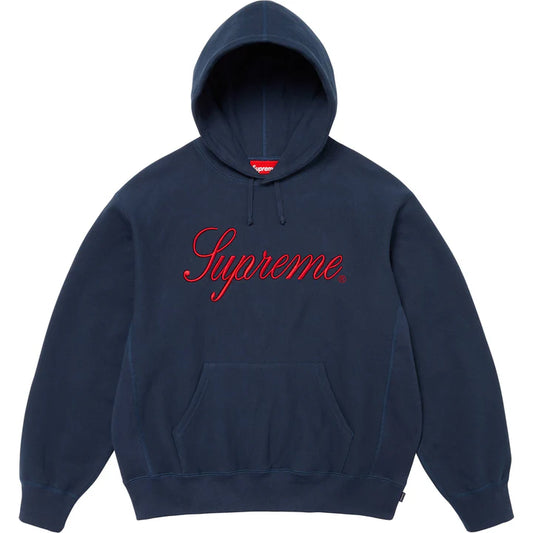 SUPREME EMBROIDERED SCRIPT HOODED SWEATSHIRT- NAVY