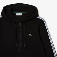 LACOSTE Men’s Classic Fit Branded Stripes Zip-Up Hoodie SH5065 51 031 BLACK