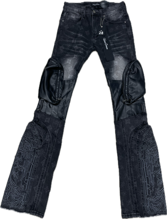 VICIOUS DENIM MONOGRAM STACK JEANS-VC277 BLACK MONOGRAM