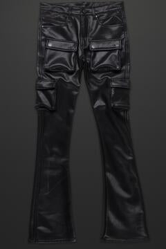 Birch Black Faux Leather Stacked Flare Jean