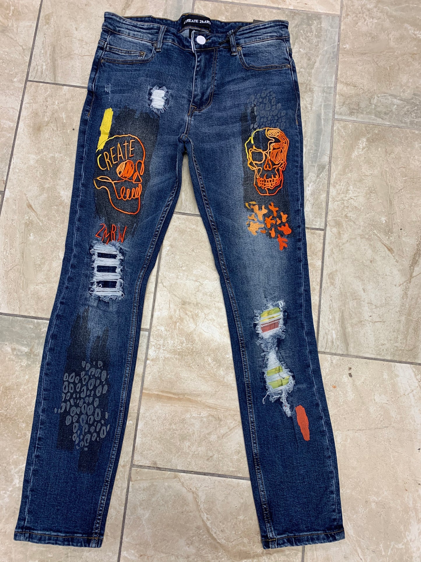 JEANS WITH EMBROIDERY (INDIGO)-CREATE 2MRW