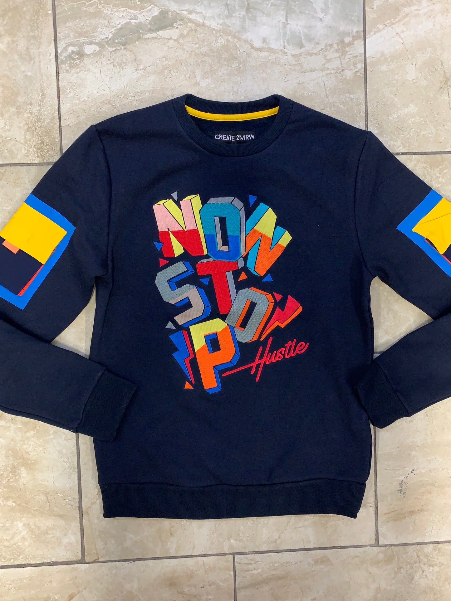 NON STOP HUSTLE IN SILENCE SWEATSHIRT (FRENCH NAVY)- CREATE 2MRW