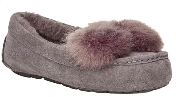 UGG-ANSLEY PUFF BOW SLIPPER-CHARCOAL