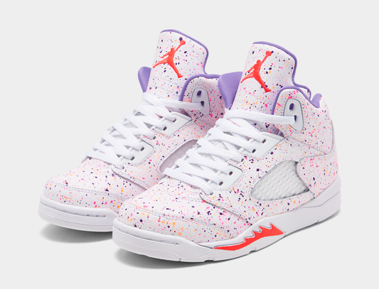 Jordan 5 Retro SE "White/Laser Crimson/Voltage Purple" Grade School Girls' Shoe